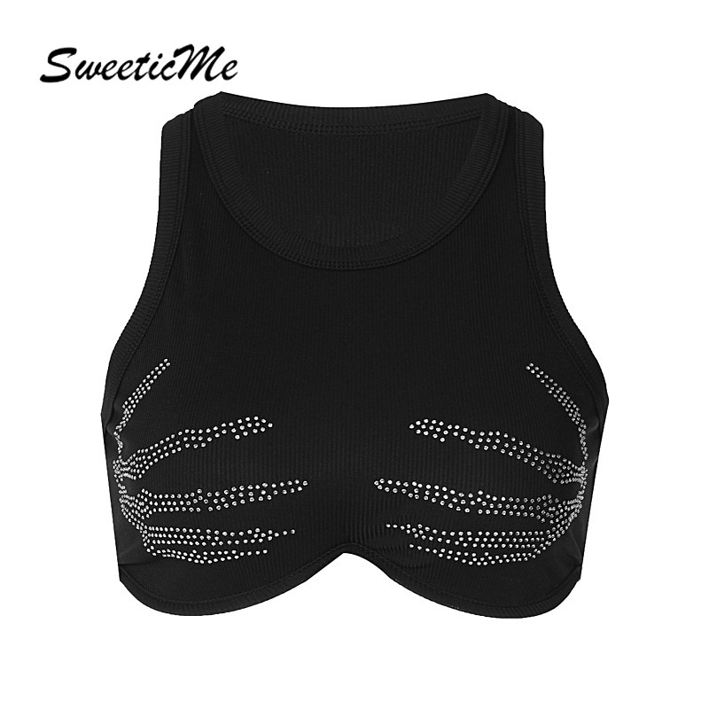 Áo Croptop Cổ Tròn Dáng Ôm Đính Đá Thời Trang 2023 Cho Nữ