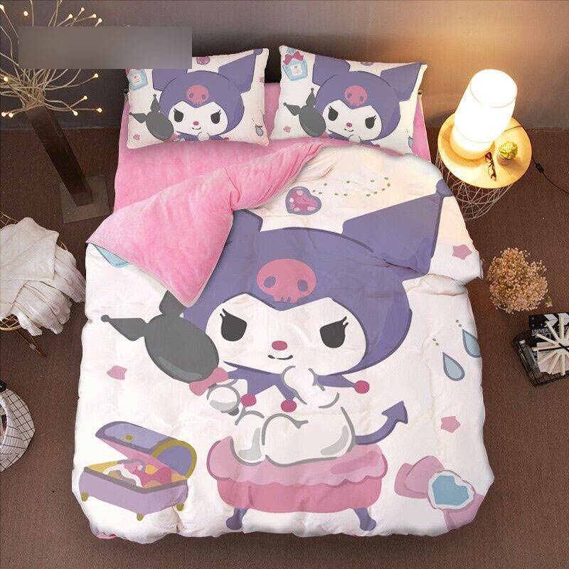 Bộ Chăn Ga Và Vỏ Gối 3 Trong 1 Họa Tiết My Melody Kuromi Xinh Xắn
