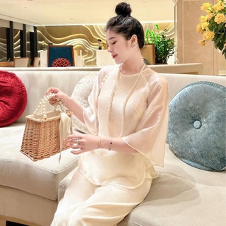 Bộ quần áo đi chùa bạch liên lụa cát cao cấp - Pháp phục Cô Thỏ