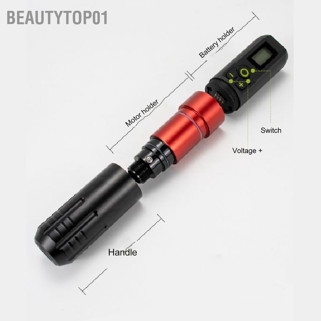 BeautyTop01 Bút quay không dây Chức năng hẹn giờ Hộp mực 2000mAh Máy xăm pin có màn hình hiển thị màu đen