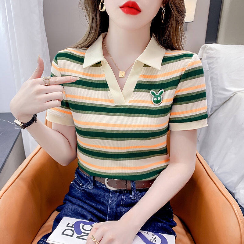 Áo Sơ Mi Polo Tay Ngắn Kẻ Sọc Thời Trang Mùa Hè Hàn Quốc 2023 Mới