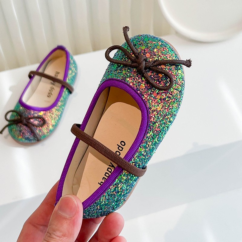 Rumphius Giày Lười Đế Mềm Co Giãn Đính Kim Sa Lấp Lánh Dành Cho Bé Gái Size 21-30