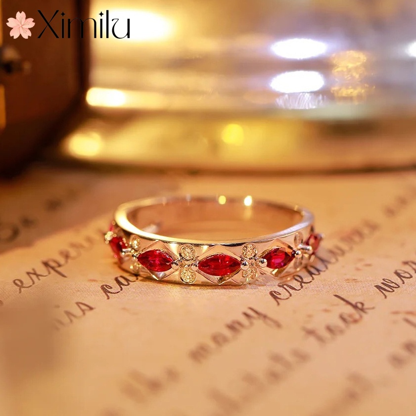 ♥ Nhẫn Bạc Hồng Ngọc Ruby Độc Đáo Phong Cách Retro Dễ Phối Đồ