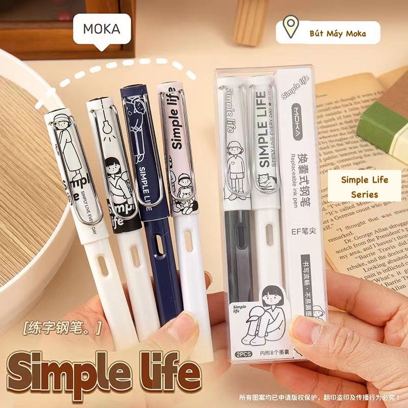 [Moka] Set 4 Bút Máy Thay Ruột Simple Life