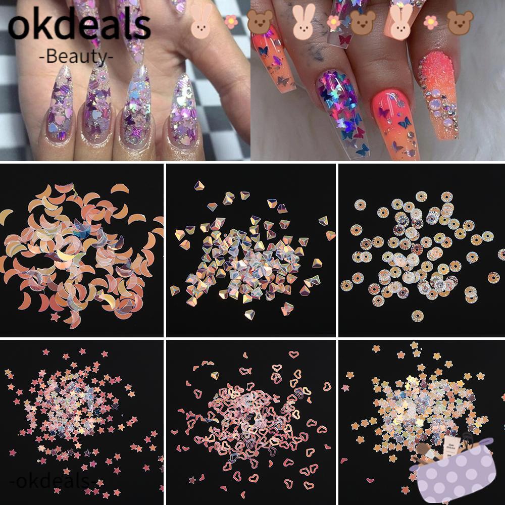 Hộp 12 ngăn hình sao trái tim trong suốt lấp lánh trang trí móng tay chứa sequin