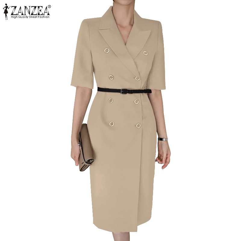 Zanzea Đầm Nữ Tay Lỡ 3 / 4 Cổ Bẻ Thời Trang Hàn