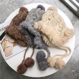 Mũ Len Lông Thỏ Dễ Thương Cho Nữ