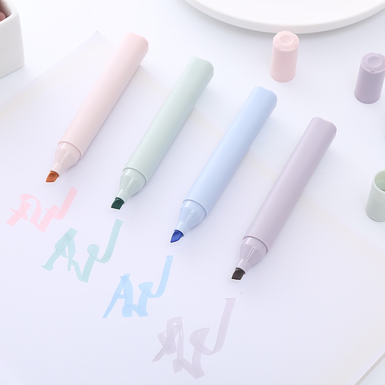 Set 4 Bút Highlight Màu Pastel Retro SHIORI Thân Tròn Giúp Ghi Nhớ trang trí sổ bullet journal văn phòng phẩm