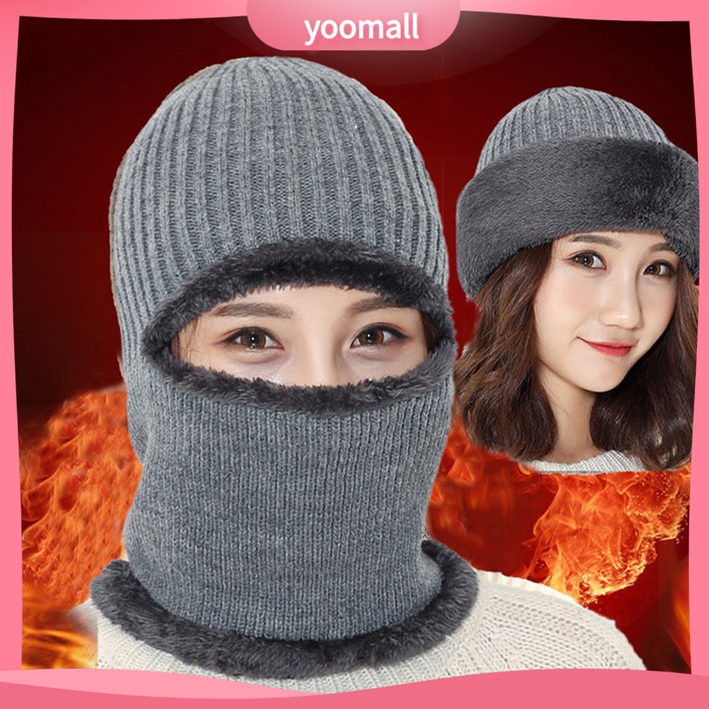 Mũ Beanie Dệt Kim Lót Lông Cừu Dày Dặn Giữ Ấm Mùa Đông Chống Lạnh Không Vành Co Giãn Thoải Mái