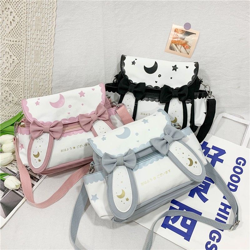 Ter thỏ tai thỏ nơ sao mặt trăng mạ vàng túi đeo chéo túi ba lô cô gái mềm mại dễ thương lolita túi đeo chéo vải nhật bản dễ thương hàn quốc trong