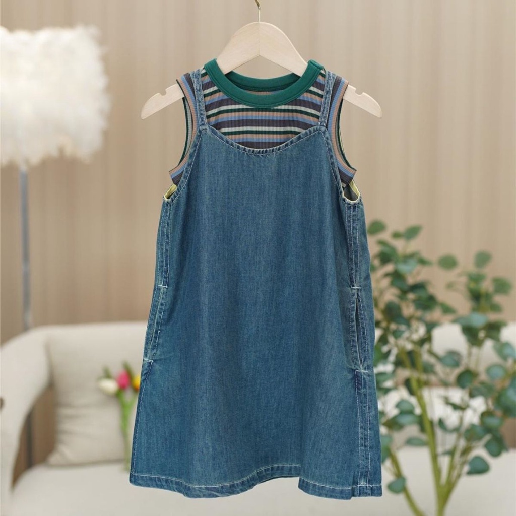 Set Đồ Mùa Hè Gồm Áo Hai Dây Mỏng Và Váy Thời Trang Hàn Quốc Dễ Thương Cho Bé Gái 5 Tuổi