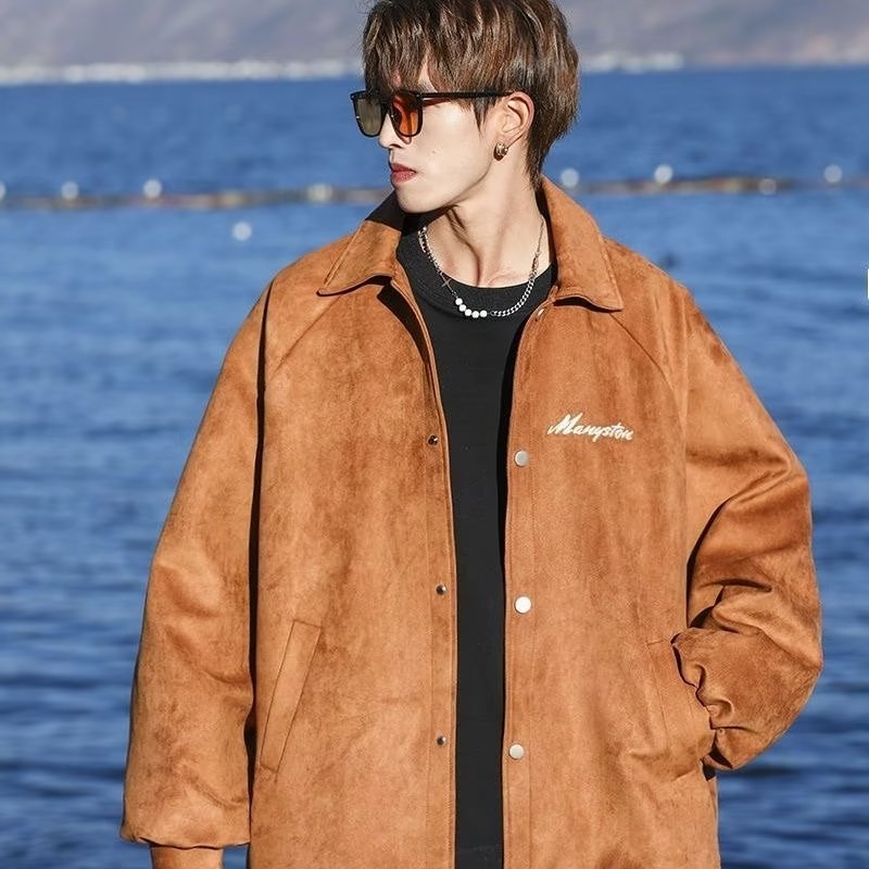 Áo Khoác Da Lộn Dáng Rộng Thời Trang Retro Đường Phố Cá Tính Cho Nam