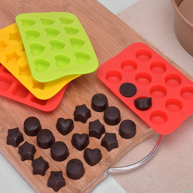 ⚡VẬN CHUYỂN NHANH⚡⚡ 12 Khuôn Silicon Sô Cô La Ô Hình Ngôi Sao Sáng Tạo/Trái Tim/Tròn/Vuông Khay Làm Đá Viên Fondant Khuôn Trang Trí Bánh Phụ Kiện Nhà Bếp