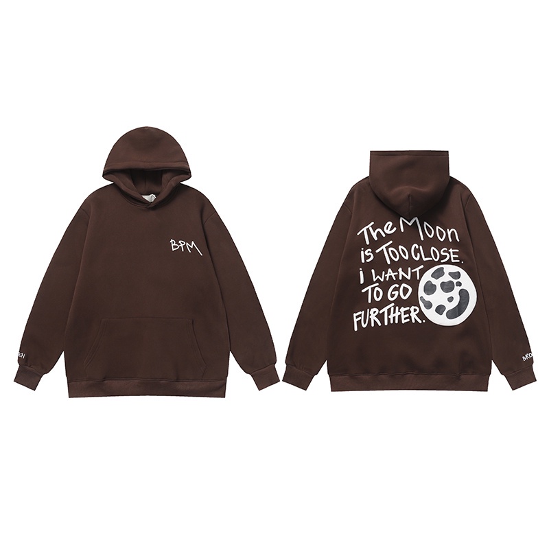 Xu hướng cặp đôi cổ điển thời trang các chữ cái ở mặt sau là áo hoodie xốp thường dài tay áo chui đầu có mũ trùm đầu cộng với kích thước unisex