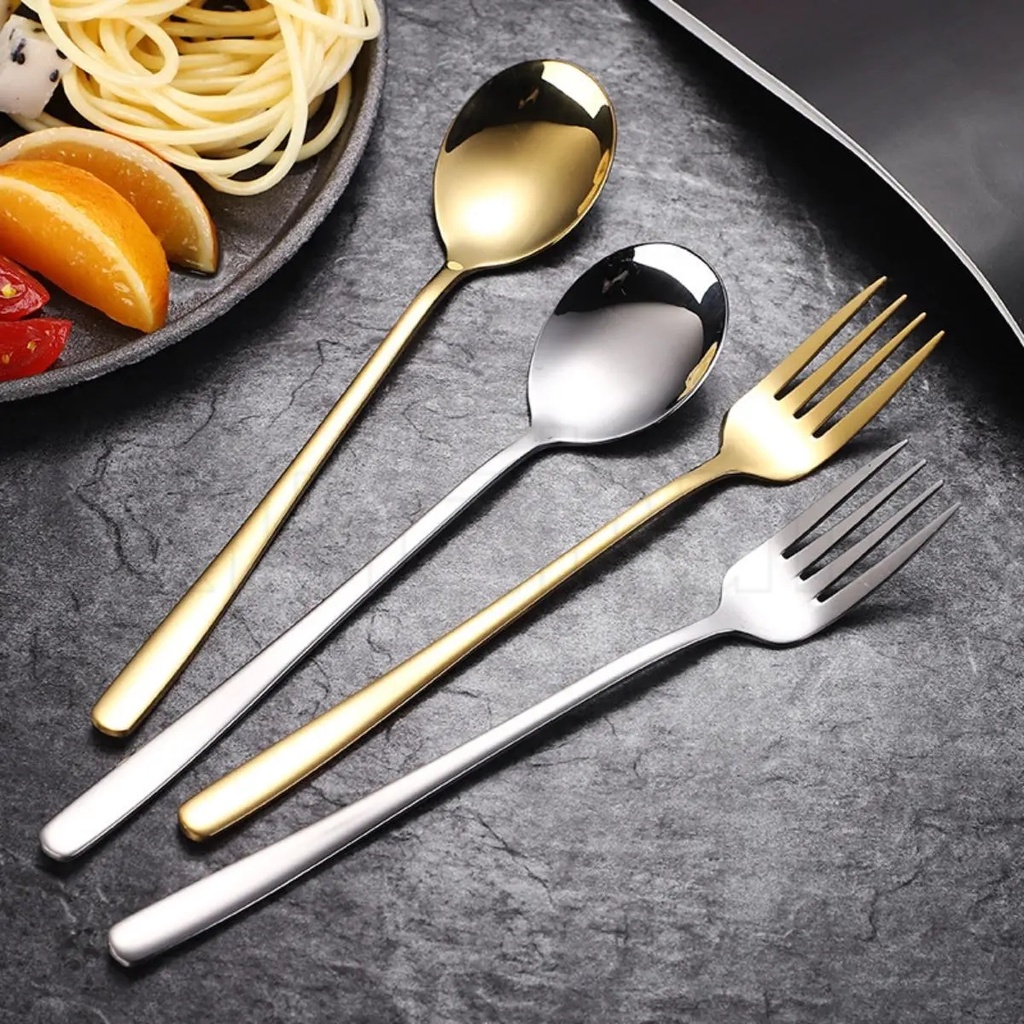 Bộ Muỗng / Nĩa / Muỗng Ăn Tráng Miệng / Đồ Dùng Nhà Bếp / Bàn Ăn Bằng Thép Không Gỉ Mạ Vàng / Bạc