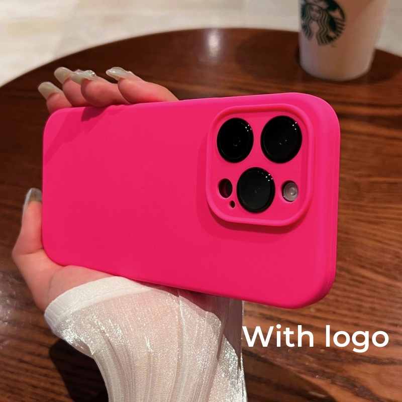 Ốp Điện Thoại Silicone Màu Hồng Sáng Bảo Vệ Chống Rơi Vỡ Cho iPhone 15 14 Pro Max 13 12 11 Promax Sự Bảo Vệ