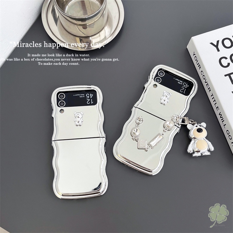 Ốp Điện Thoại Silicone Mềm Mạ Điện Hình Gấu 3D Cho Samsung Galaxy Z Flip 5 Flip 4 Flip 3 Samsung Z Flip 4 5 3