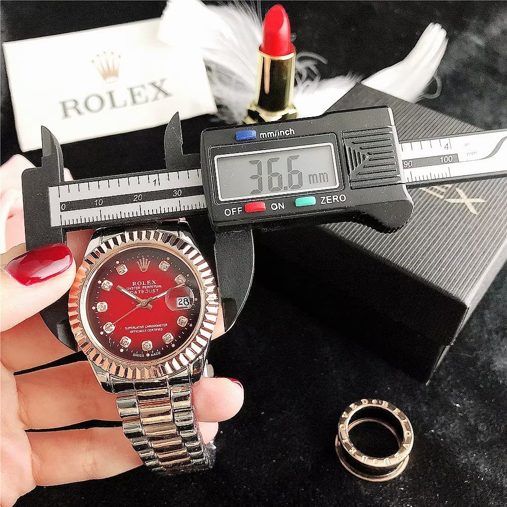 Đồng Hồ Rolex Mặt Tròn Đính Kim Cương Dây Da Thép Không Gỉ Thời Trang Cho Cặp Đôi