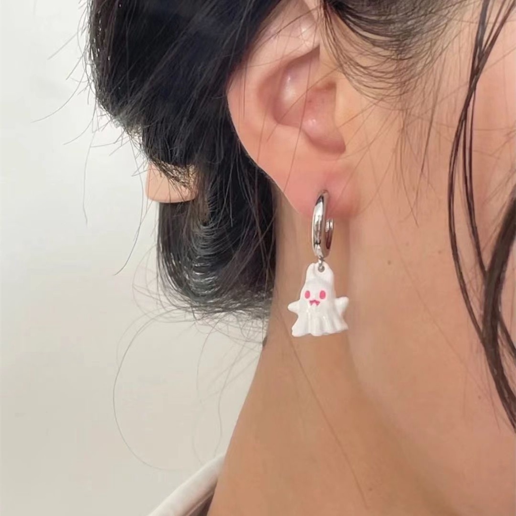 Khuyên Tai Bạc 925 Hình Con Ma Nhỏ Dễ Thương Phong Cách Punk Hàn Quốc Cho Nữ