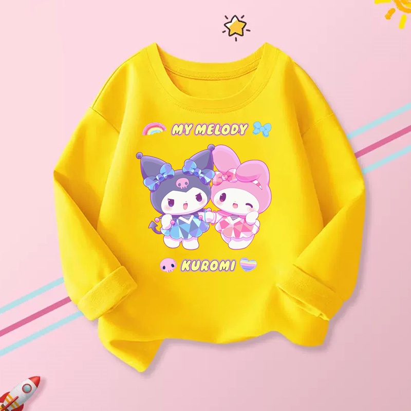 Áo Thun Tay Dài In Hoạt Hình My Melody Kuromi Dễ Thương Cho Bé Gái