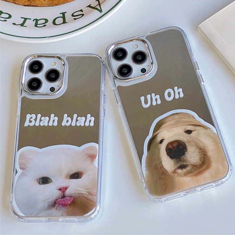 Ốp Điện Thoại Hình Chó Mèo Tráng Gương Cho iPhone 14 13 12 11 Pro Max XR IX