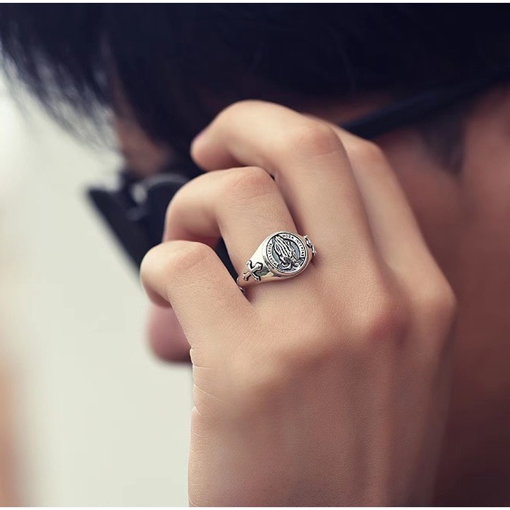 Nhẫn nam nữ titan freesize hình bàn tay phật HOPE Merin titan không gỉ điều chỉnh được size - Nhẫn Hope