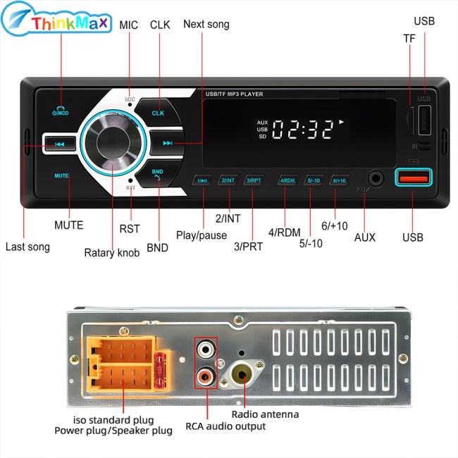 Máy Nghe Nhạc MP3 12V Hỗ Trợ Đài FM AUX Đầu Vào TF / EQ / Dual USB Cho Xe Hơi