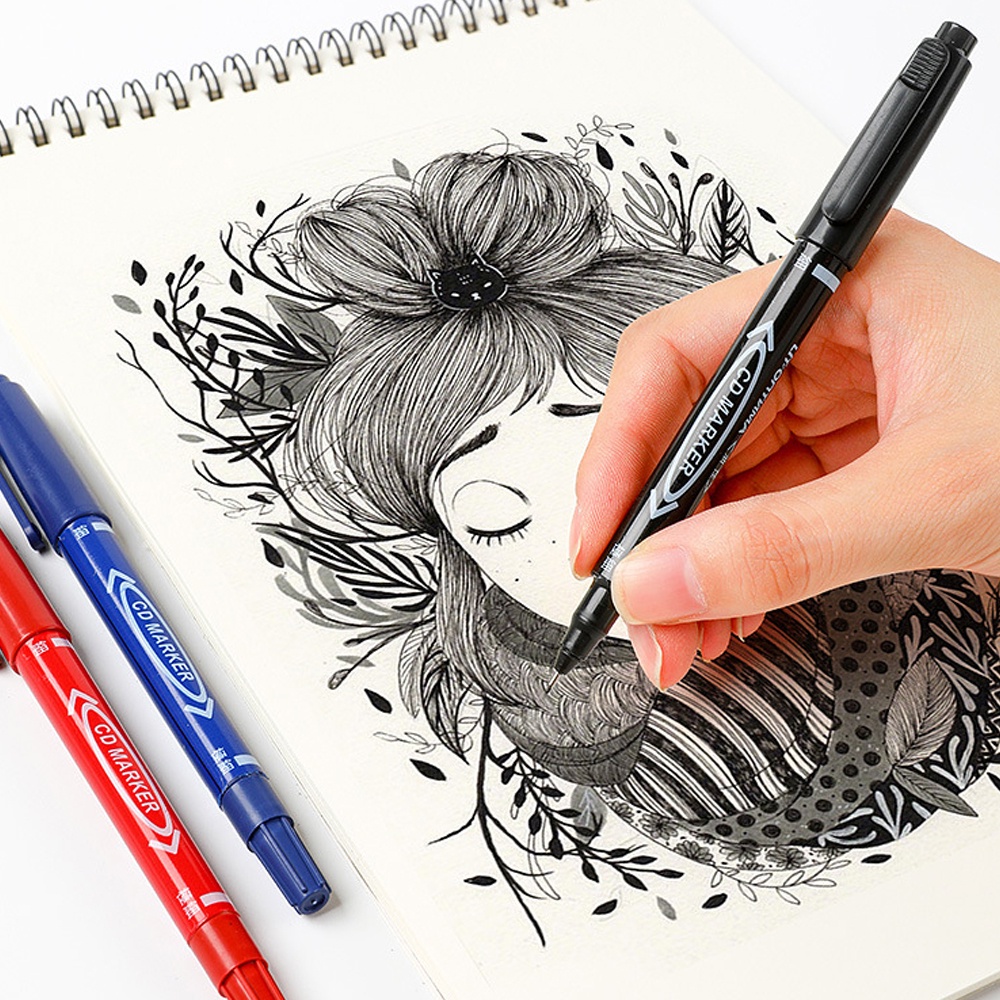 Bút đánh dấu cho da thủy tinh vải thép / đồ dùng văn phòng tại nhà / quick-drying waterproof marker pen / red / blue / black small double-head marker pen