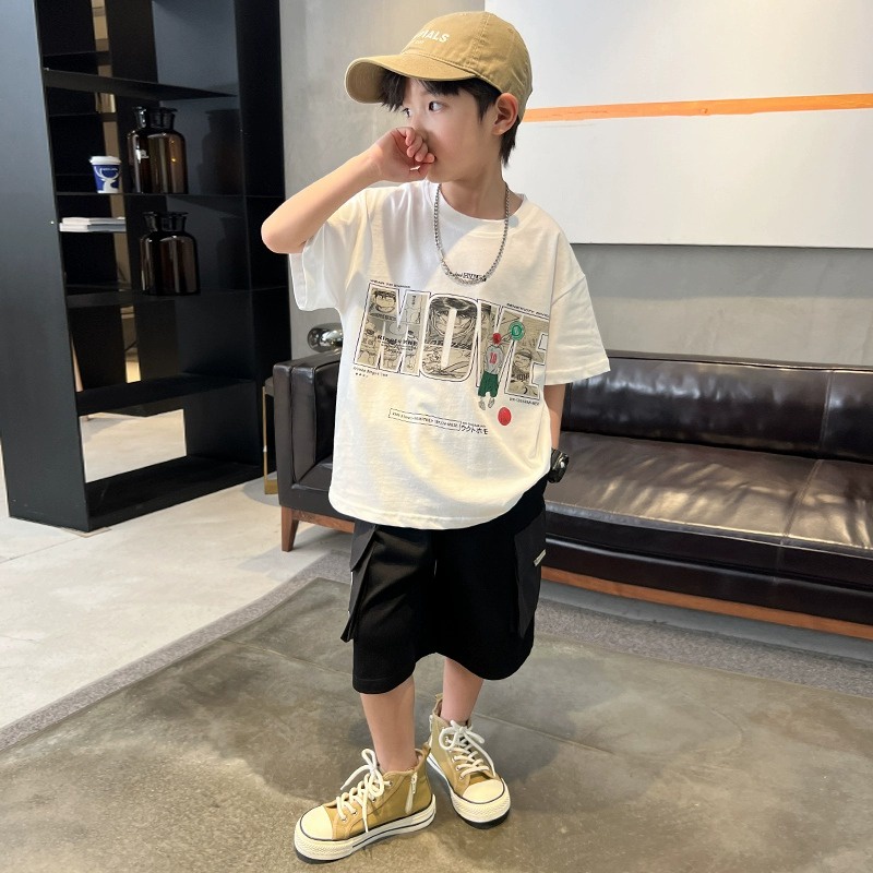 Yidanl Mới Áo Thun Tay Ngắn Dáng Rộng Chất Liệu 100% Cotton Cho Bé Trai