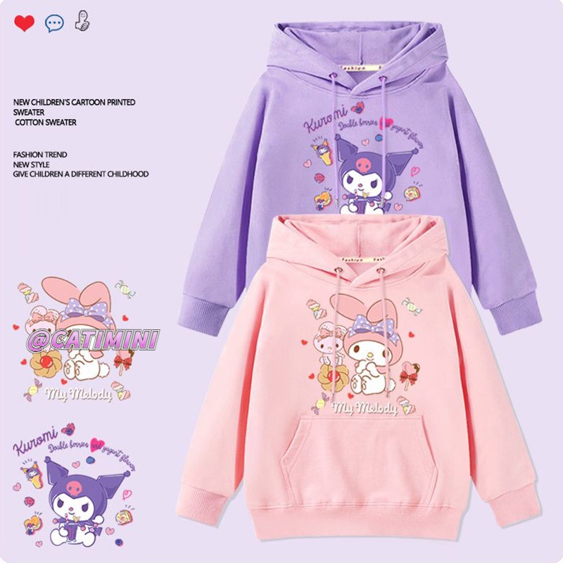 CATIMINI Áo sweater Có Mũ Phối Nhung In Hình Melody Kulomi Dễ Thương Thời Trang Thu Đông Cho Bé Gái