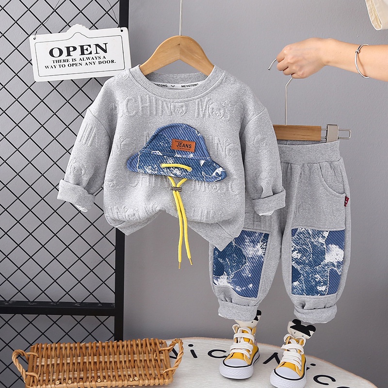 Bộ Đồ cotton Thời Trang Xuân Thu 2023 Gồm Áo Sweater + Quần Dài Thể Thao Cho Bé Trai