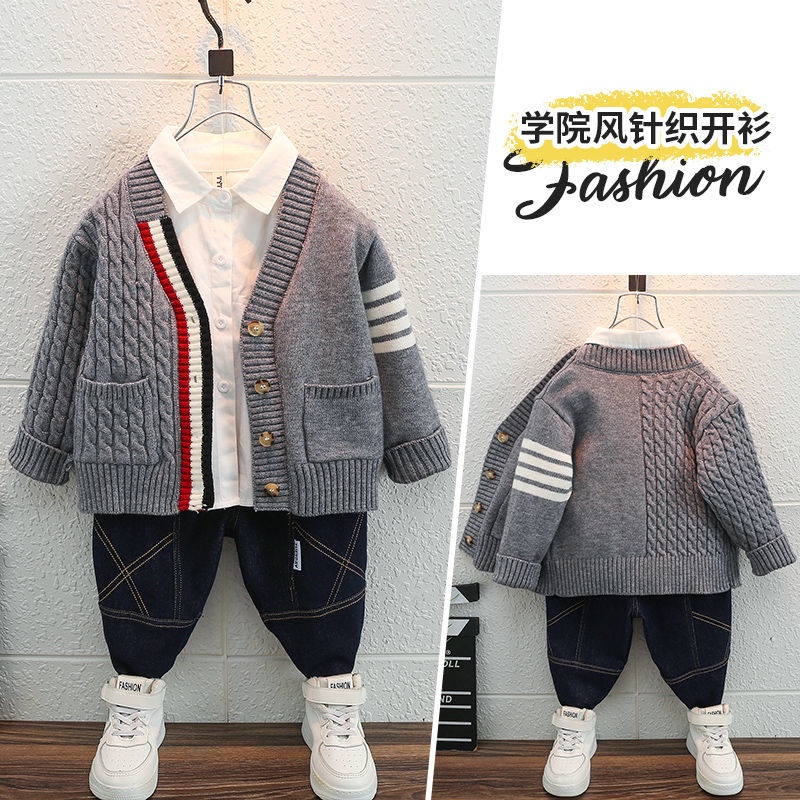 Áo Khoác Len Cardigan Cổ Chữ V Phong Cách Mùa Thu Mới Cho Bé Trai