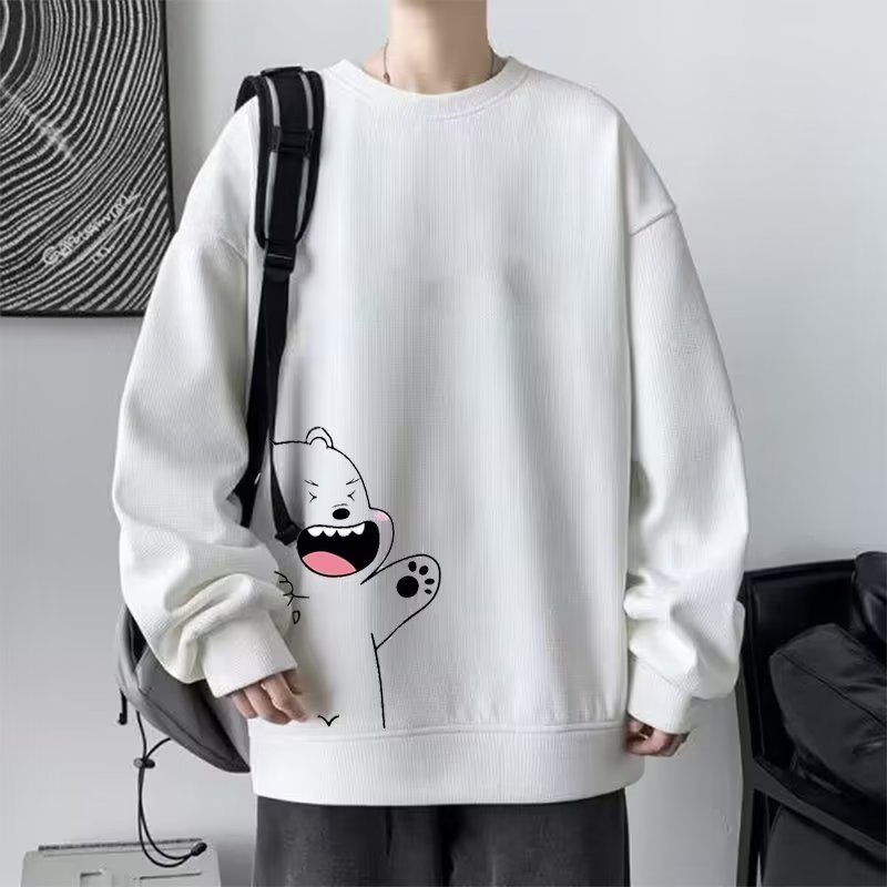 Áo sweater Waffle tay dài in họa tiết Mô hình Cartoon Cub cái phong cách Hàn Quốc thời trang mới dành cho Nam Và Nữ Size M-5XL