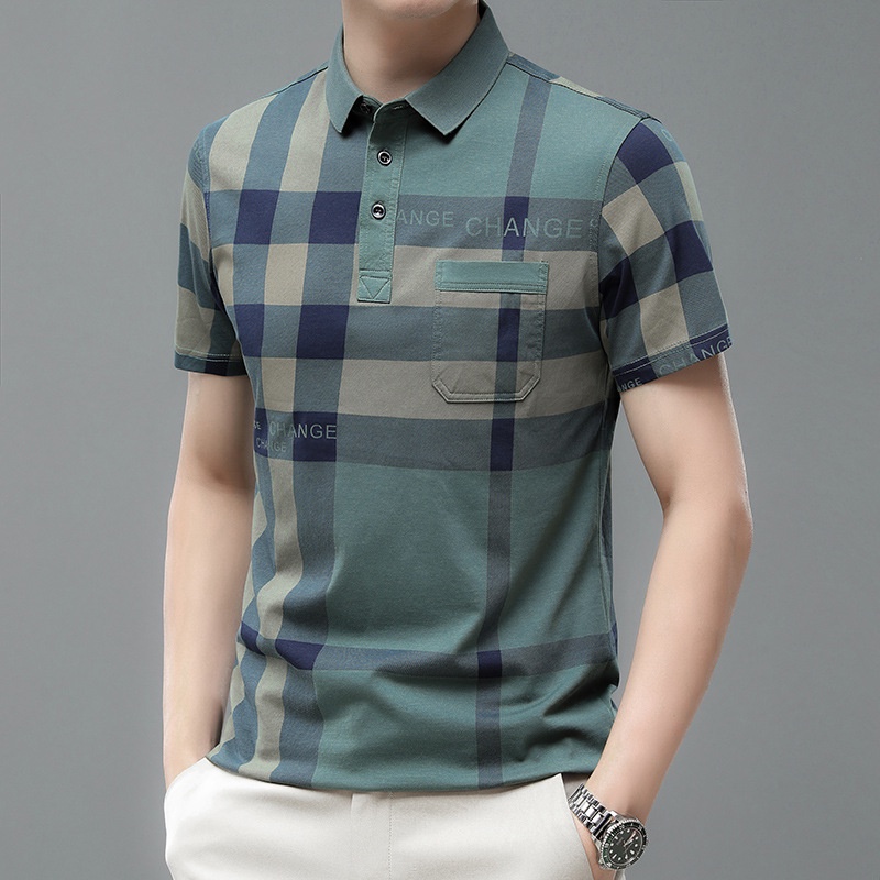 Áo Thun POLO Tay Ngắn Dáng Rộng Chất Cotton Họa Tiết Sọc Caro Thời Trang Cao Cấp Cho Nam