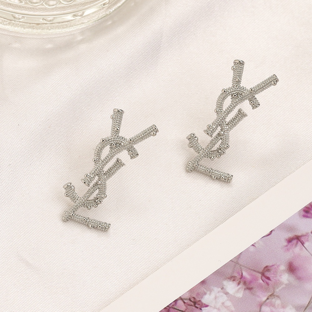 Thời Trang Khuyên Tai Tròn Khắc Chữ ysl Bằng Thép Titan