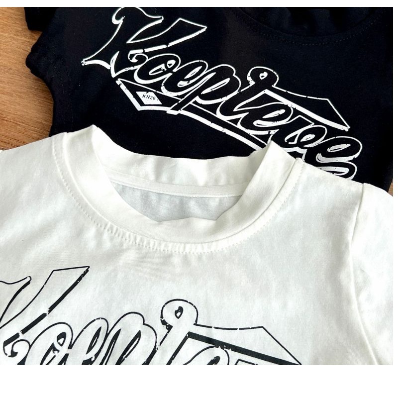 Áo Thun Tay Ngắn Mùa Hè 23 Bằng Vải Cotton Trơn Buộc Dây Eo Thời Trang Đường Phố Cho Bé Gái