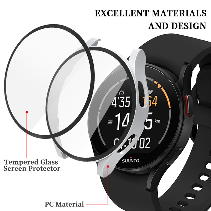 Cnagain pc case + glass cho samsung galaxy watch 6 vỏ bảo vệ màn hình 40mm 44mm, phim kính cường lực + ốp lưng pc cứng dễ dàng cài đặt phụ kiện đồng hồ thông minh full cover