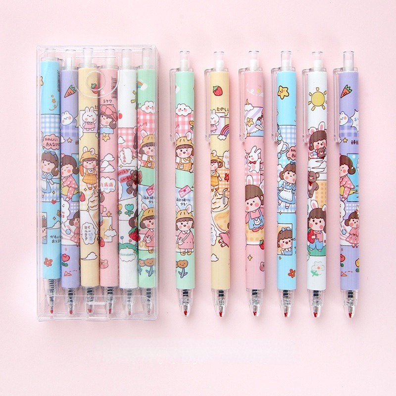 Set 6 Bút Mực Gel Ngòi Bút 0.5Mm Màu Đen Thời Trang Bộ 6 bút gel thời trang đen 0,5mm