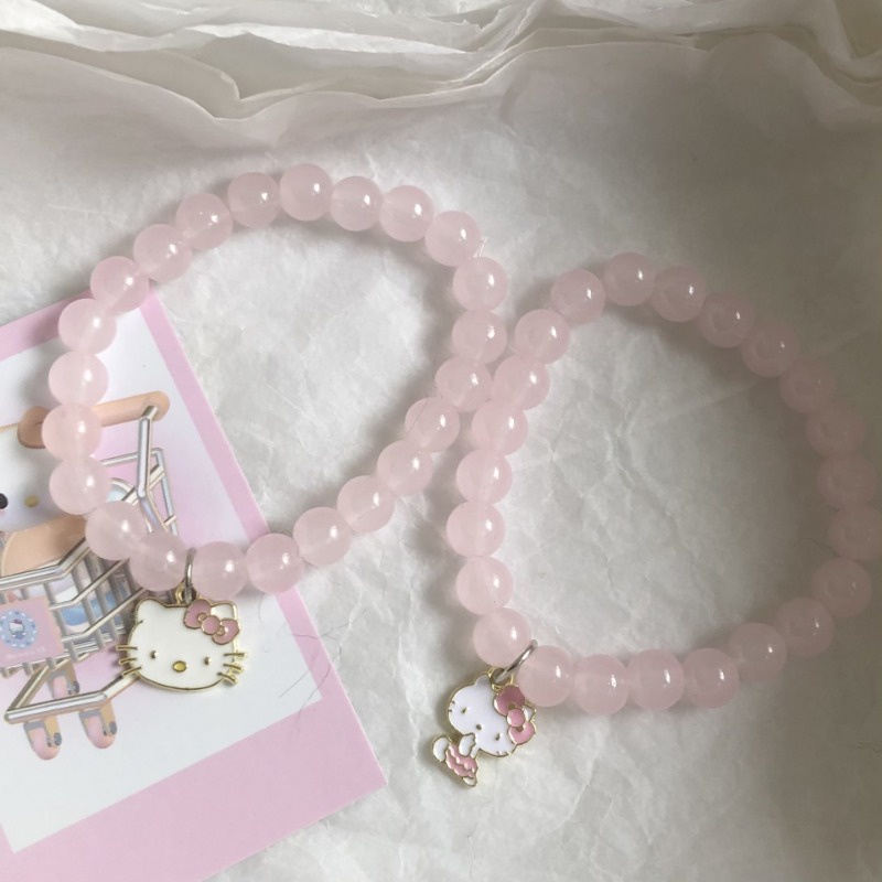 Vòng tay mèo con màu hồng dễ thương mới ins girl heart pure desire kt bracelet bạn gái chị em headpiece