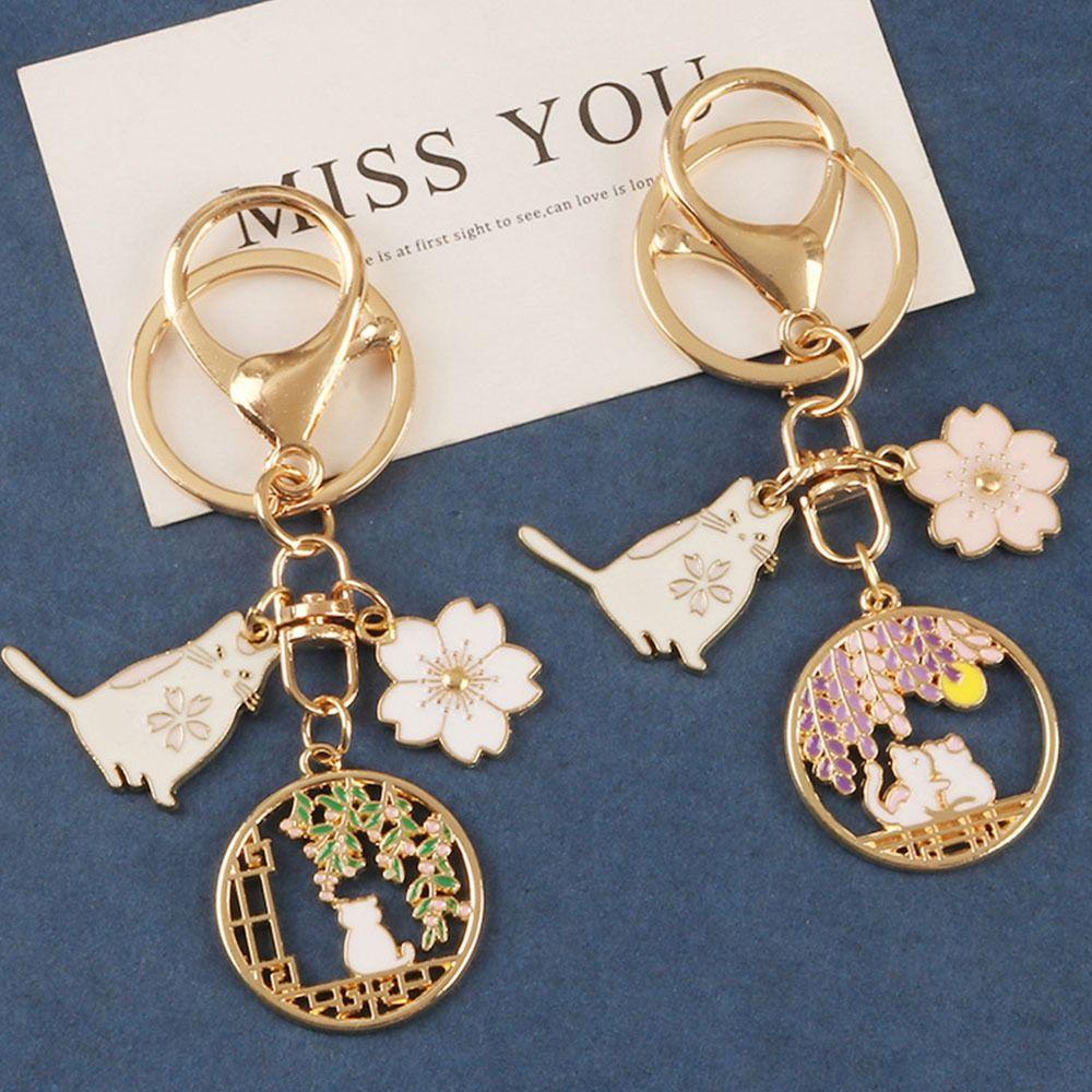 Móc Khóa Hình Mèo May Mắn / Bông Hoa / Động Vật Tròn Nhiều Màu Bằng Hợp Kim