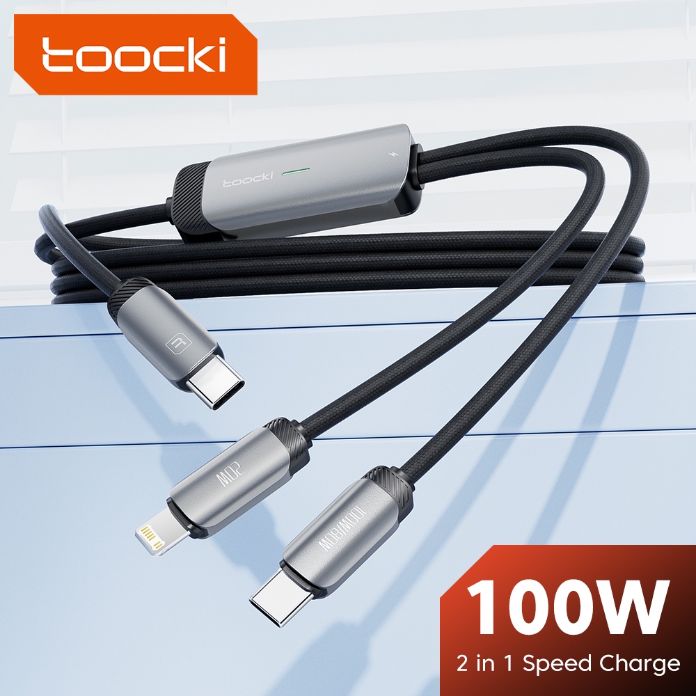 Toocki 100w 2 trong 1 cáp sạc siêu nhanh usb loại c bộ sạc nhanh loại c đến 1os cáp dữ liệu