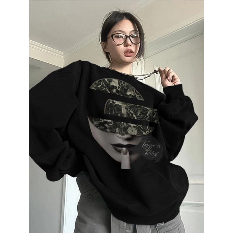 SUXI Áo Nỉ Dài Tay Phong Cách vintage Thời Trang Mùa Thu