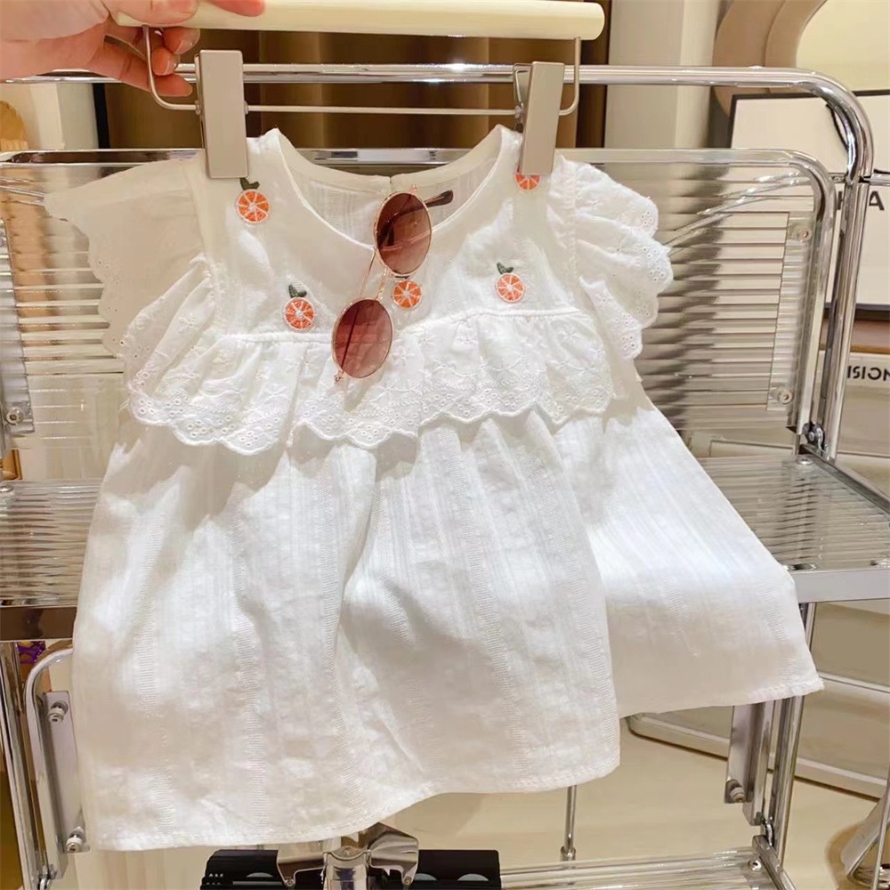 Áo Cotton Trơn Không Tay Cổ Búp Bê Dễ Thương Phong Cách Hàn Quốc Cho Bé Gái