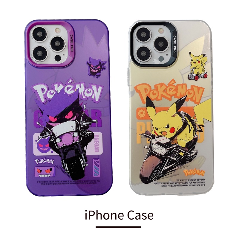 Vỏ điện thoại hoạt hình pokémon gengar pikachu màu bạc đầy màu sắc cho iphone 11 12 13 14 pro max cover