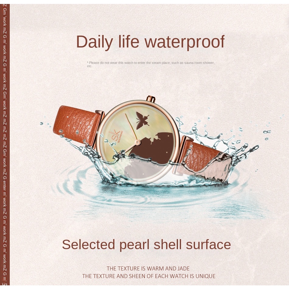 Đồng Hồ Đeo Tay Chống Nước Họa Tiết Lá Cây Đơn Giản Sáng Tạo Dành Cho Nữ