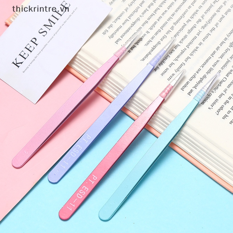 Thi 1 bộ nhíp thẳng cong màu fr nail art sticker rhinestones picking tool trang điểm eyelash diy tweezer tool vn