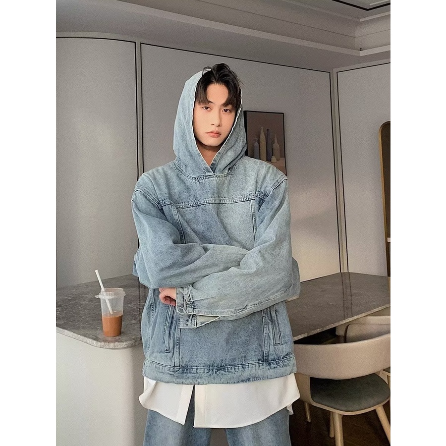 2023 New fashion áo khoác tay dài dáng rộng thời trang thường ngày màu sắc đơn giản thoải mái áo khoác jean unisex nam nữ áo khoác hoodie