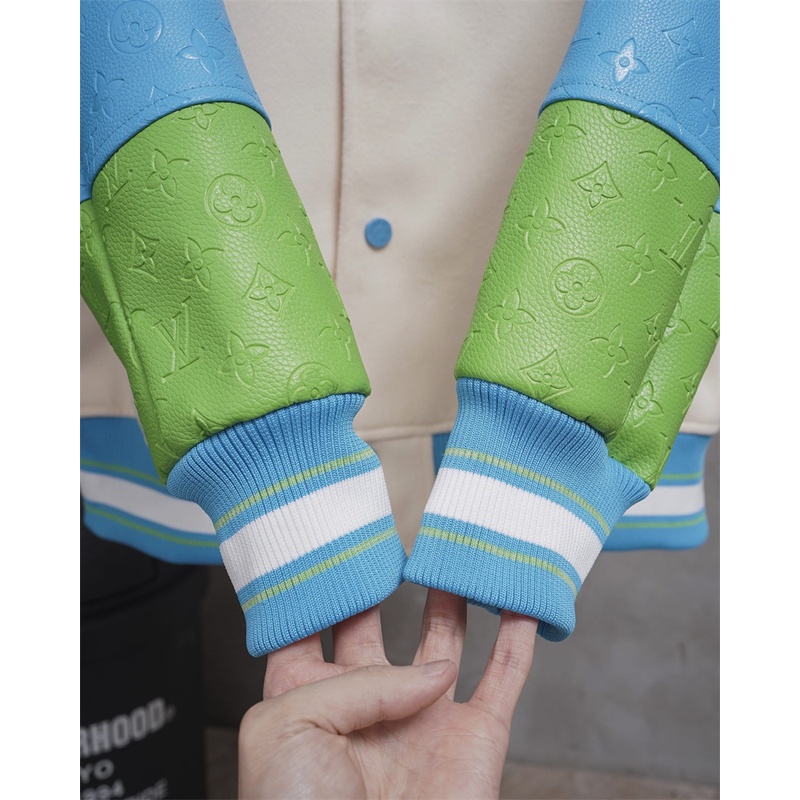 L-v-fw blue green collated duck baseball coat với sợi len được làm bằng máy ngang, phong cách unisex