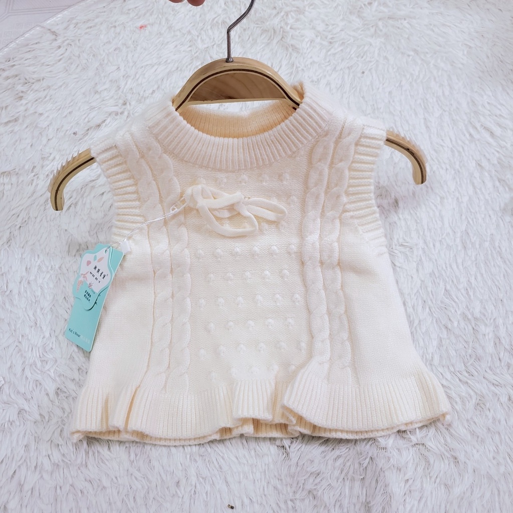 Áo gile len sơ sinh quảng châu mùa đông cổ tròn chui đầu mềm mịn co giãn cho bé gái 5-10kg 6428