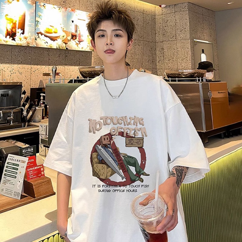 Men's t-shirt mùa hè mỹ xu hướng retro thương hiệu lỏng lẻo heavy duty cotton half sleeve tops